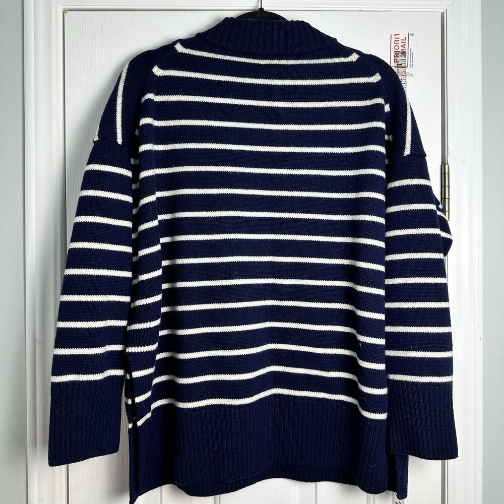 Lauren Ralph Lauren Navy White Striped Sweater Large Mock Neck Preppy Coastal - Picture 11 of 12